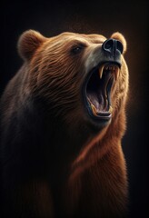 Obraz premium Majestic brown bear roars. Photorealistic generative art
