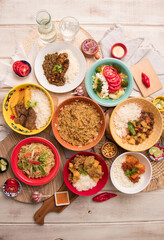 Assorted food plates Peru traditional comfort food buffet table