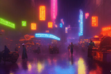 night market in futuristic city