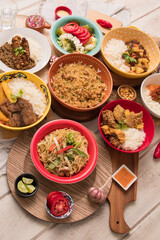 Assorted food plates Peru traditional comfort food buffet table