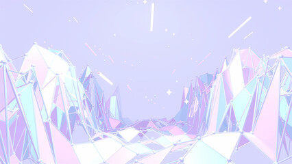 3d rendered abstract metallic wireframe mountains in outer space.