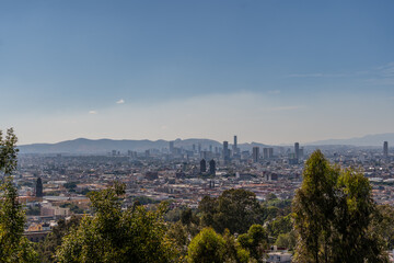 Fototapeta premium Beautiful view of the large Mexican city of Puebla. View of the endless mountain peaks around the city.