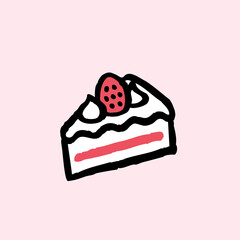 A piece of spongecake with strawberry doodle drawing- Vector
