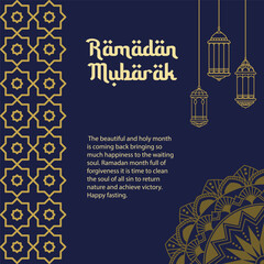 Ramadan Kareem Greeting Card Template mandala, lantern, islamic pattern. Vector Illustration