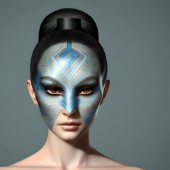 Avatar weiblich, Kopf tattoo. trendy Illustration - created with generative AI technology - obrazy, fototapety, plakaty