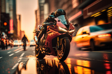 Photorealistic concept motorcycle inspired by the style and design of a Ducati Panigale V4S. Generative ai.