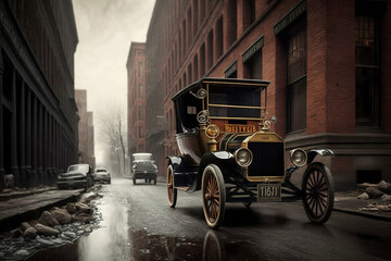Photorealistic concept car inspired by style of a Ford Model T. Generative ai.