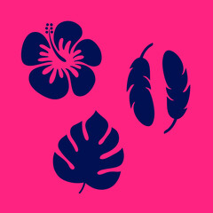 Tropical flower and leaves icons - Vector