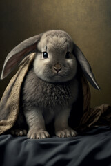 Baby Rabbit photo portrait in warm jacket
