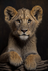 Obraz na płótnie Canvas Close up Portrait Photo of a lion cub