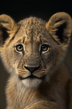 Close up Portrait Photo of a lion cub