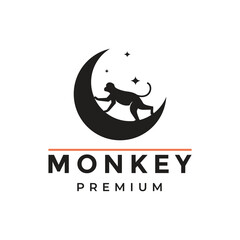 monkey with moon star galaxy planet gorilla zoo mammal logo design vector illustration