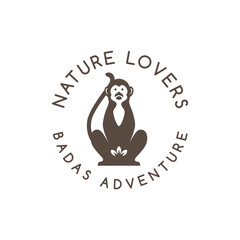 monkey animal mammal primate wildlife safari adorable logo design vector illustration