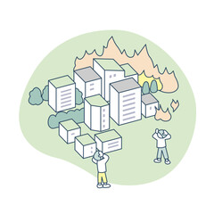 火事の危険。 恐れる人々 © asonepict