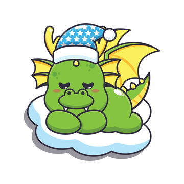 Cute dragon sleep cartoon vector illustration. Vector cartoon Illustration suitable for poster, brochure, web, mascot, sticker, logo and icon.