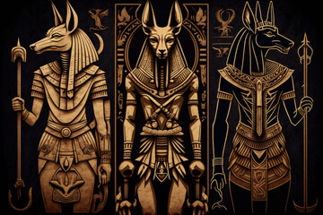 gods of ancient Egypt. ramses, anubis, and ra. Generative AI - obrazy, fototapety, plakaty