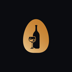 Letter O Logo With Wine Bottle Design Vector Illustration On Black Background. Wine Glass Letter O Logo Design