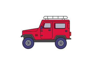 Red Jeep car in flat style