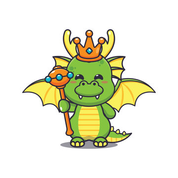Cute dragon king cartoon vector illustration. Vector cartoon Illustration suitable for poster, brochure, web, mascot, sticker, logo and icon.