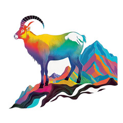 Animal Alpine Goat Design Elements Isolated Transparent Background: Colorful Mystic Graphic, Clear Alpha Channel for Overlays Web Design, Digital Art, PNG Image Format generative AI