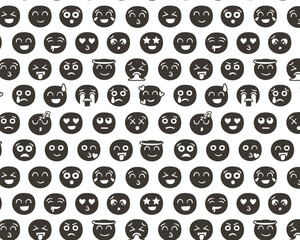 Seamless pattern of black emoticon or emoji