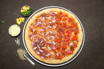 Indian pizza with tomato and onion 