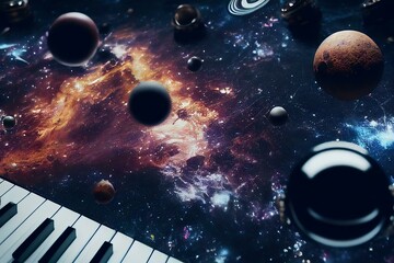 Fototapeta na wymiar abstract cosmos black music background (AI Generated)