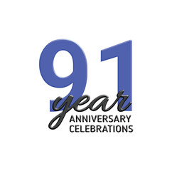 91th anniversary celebration logo design. vector festive illustration. Realistic 3d sign. Party event decoration