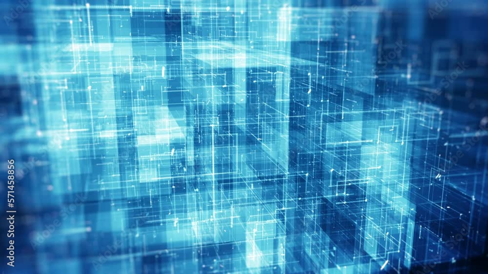 Poster block chain concept. isometric digital blocks connection with each other and shapes crypto chain. bi
