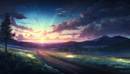 Obraz na płótnie Canvas Anime Landscapes: A Vibrant Journey Through Imagined Realms, ai generative