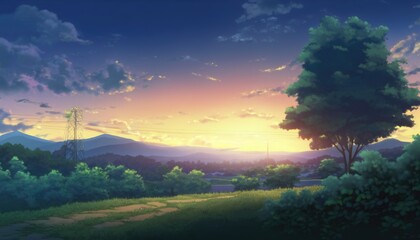 Fototapeta na wymiar Anime Landscapes: A Vibrant Journey Through Imagined Realms, ai generative