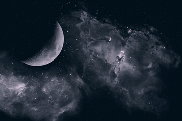 Earth Moon Waxing Crescent with Satellite in Galaxy. Wallpaper and Background.