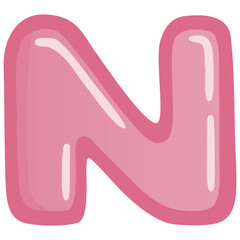 Letter N Pink Bold Alphabet Font Doodle Drawing Vector Art