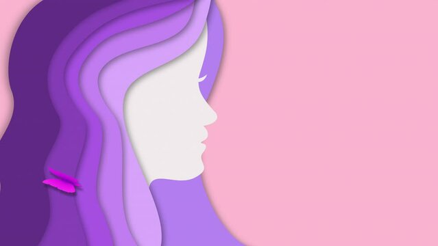 Paper cutout woman and butterfly animation, International Women's Day concept