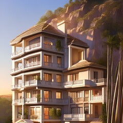 Fototapeta premium A two-story home with a balcony and a view.3, Generative AI