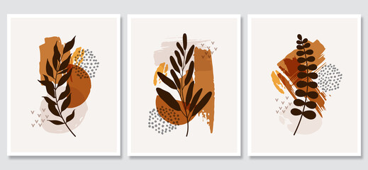  Foliage line art leaf drawing with abstract shape. Abstract Plant Art design for print, cover, wallpaper, Minimal and natural wall art. Vector illustration.