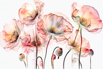  Poppy Flowers Alcohol Ink Painting Abstract Background. Created with Generative AI Technology
