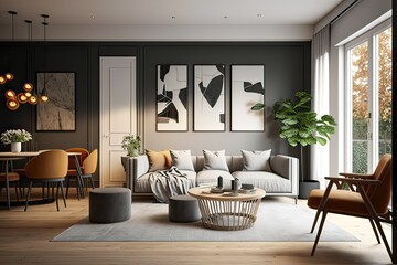 A Stylishly Furnished Modern Living Room: Contemporary Interior Design. Photo generative AI