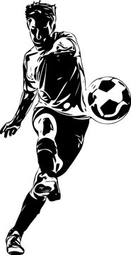 Soccer player silhouette, Black and white illustration of football player, Soccer player logo emblem, Sports monogram