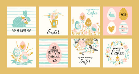 Fototapeta na wymiar Happy Easter. Vector templates with lettering design and hand draw texture. Design for card, poster, flyer and other