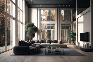 Villa living room with modern furniture. Photo generative AI