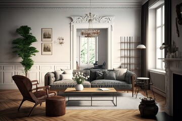 Luxurious Interiors of a Traditional Style Living Room in Lisbon. Photo generative AI