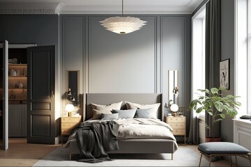Small bedroom with natural light and elegant interiors. Photo generative AI