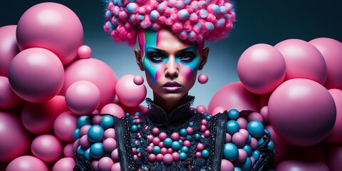 Edles und exklusives Make-Up in Pink mit weiblichem Model Nahaufnahme, ai generativ