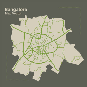 Detailed vector Bangalore map, Bangalore city map, Bangalore map. Detailed map of Bengaluru city administrative area.