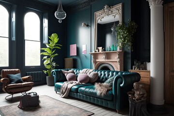 Luxurious Brussels Vintage-Style Living Room Interior Design. Photo generative AI