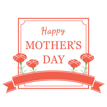 カーネーションとリボンがついた、母の日のタイトルロゴ。単品イラスト、ベクター素材。 - Mother's Day title logo with carnation and ribbon. Single illustration, vector material