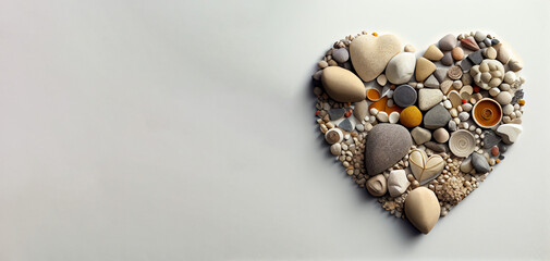 Obraz na płótnie Canvas beach stones gathered make a shape of heart generative ai