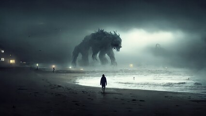 people on the beach monster