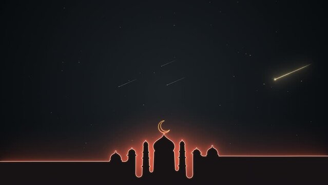 Ramadan kareem eid mubarak mosque with moon and comet
